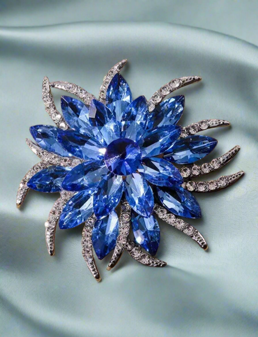 Blue Crystal Flower Brooch
