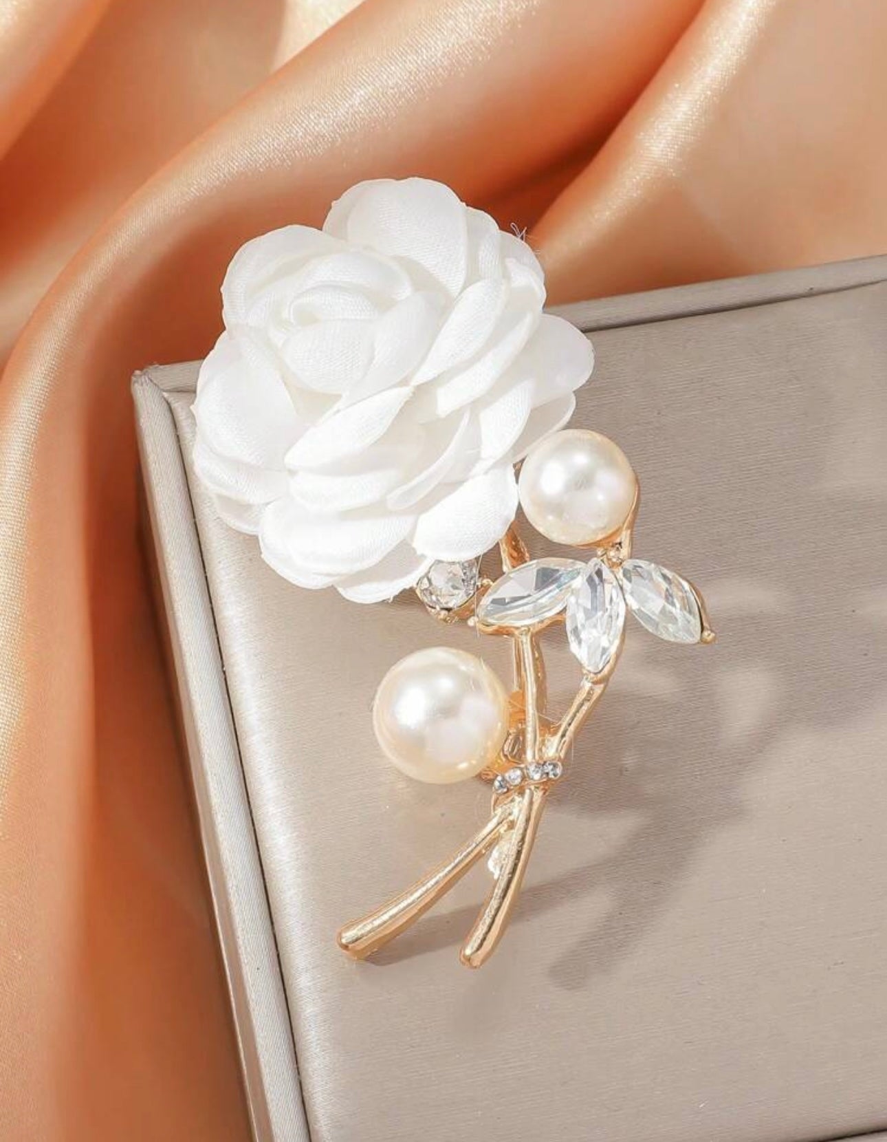 White Rose Flower Brooch