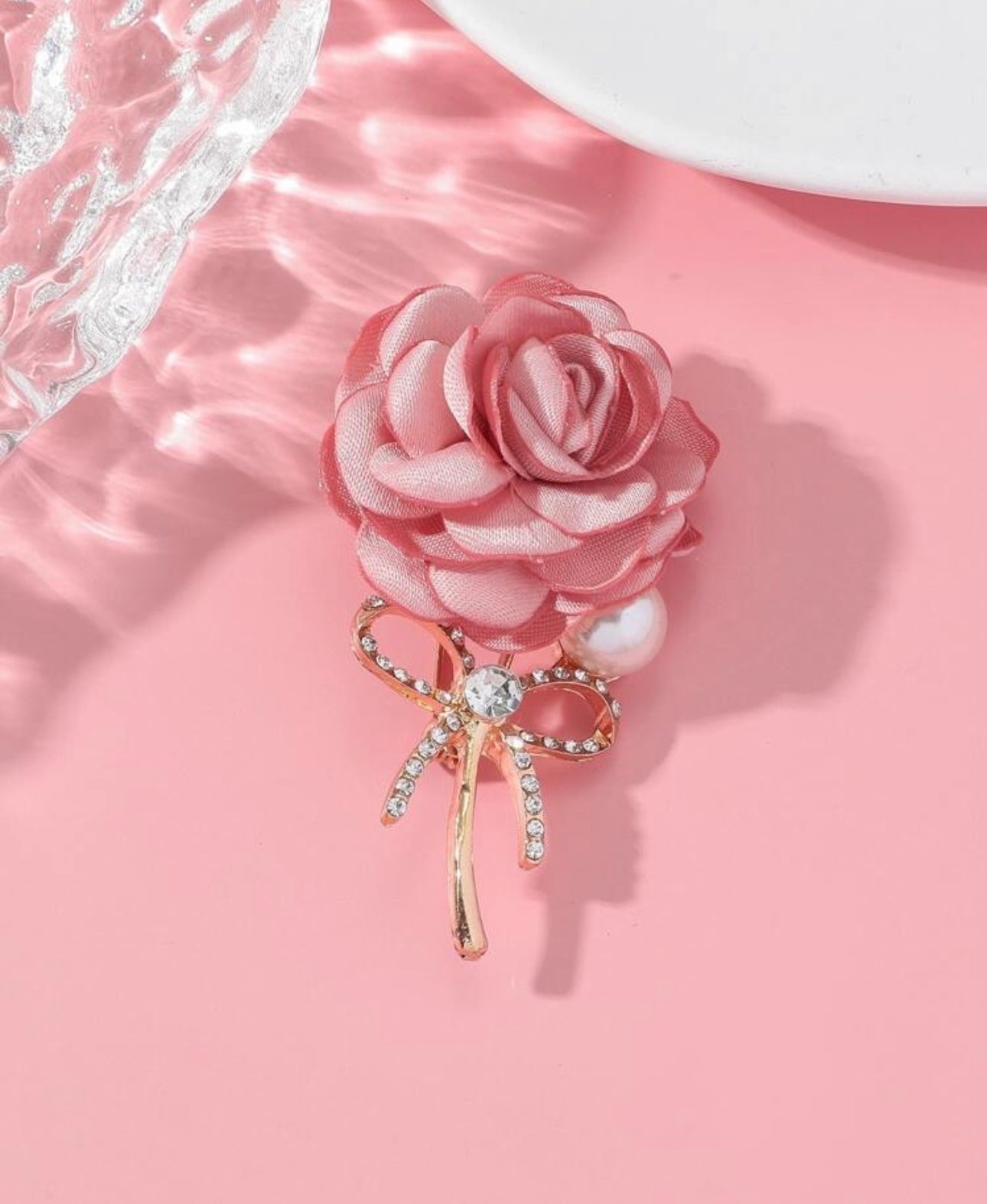 Pink Rose Flower Brooch