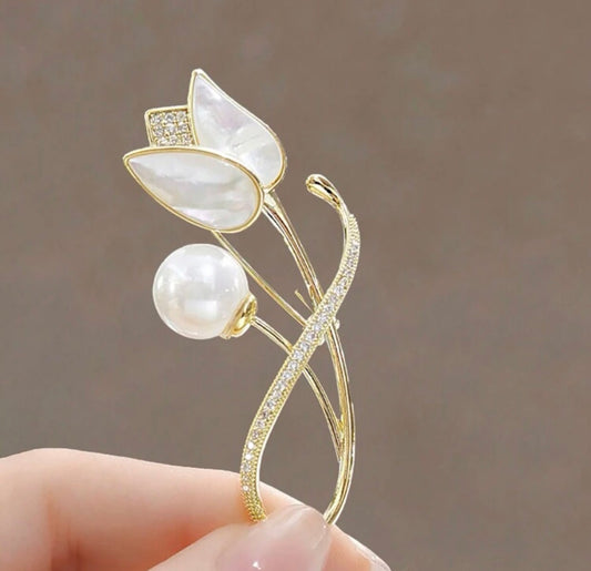 White Tulip Brooch