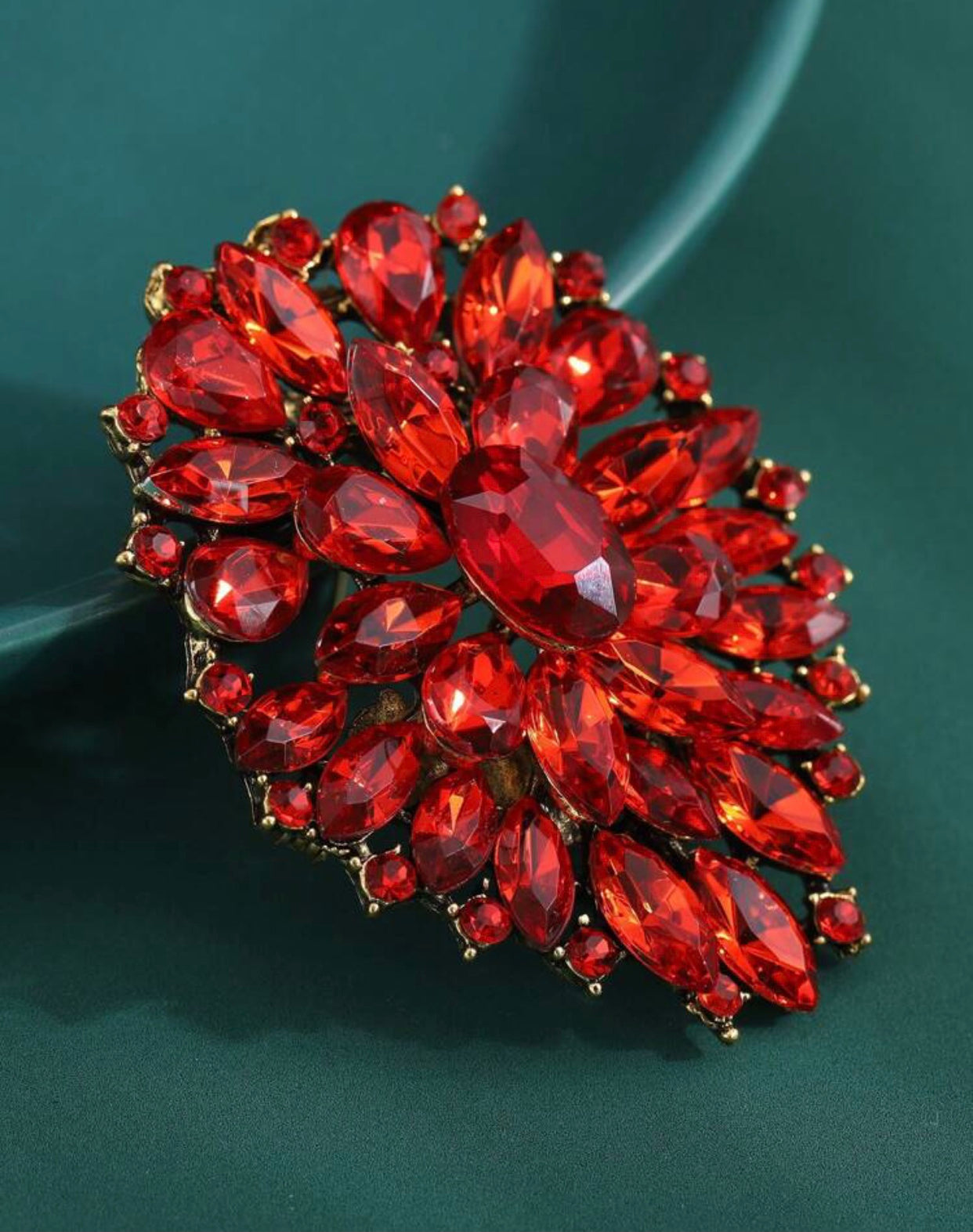 Sparkly Red Crystals Brooch