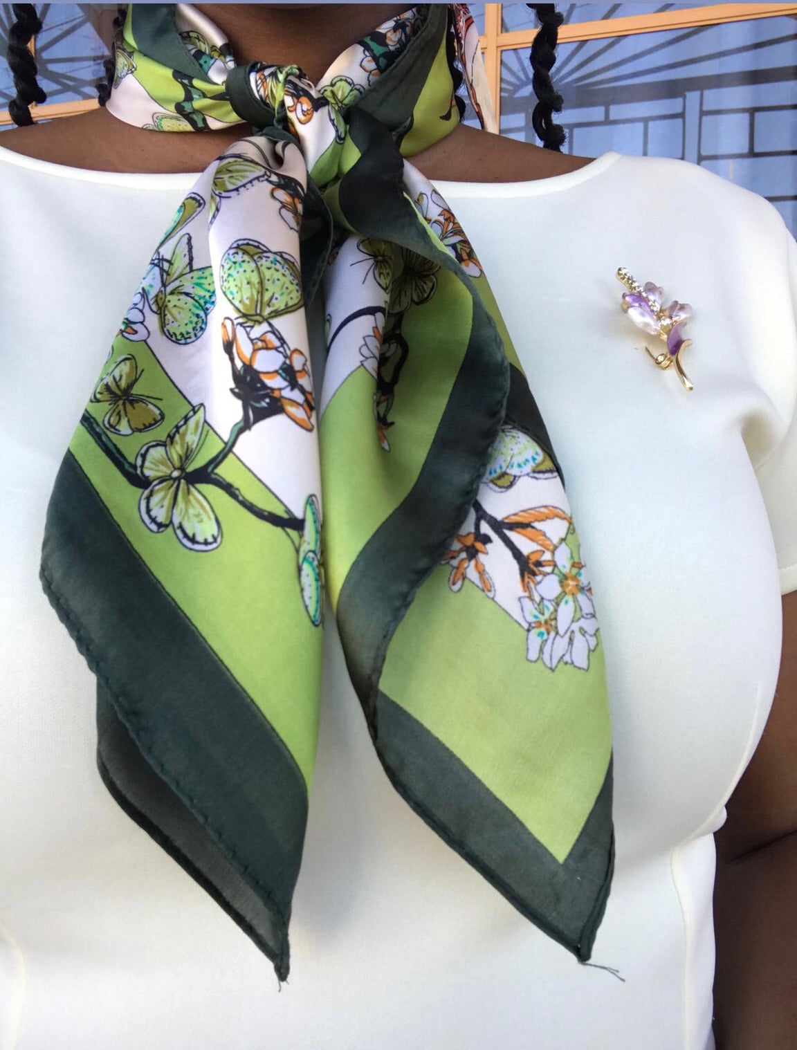 Green Floral Scarf