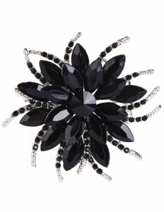 Black Crystal Flower Brooch