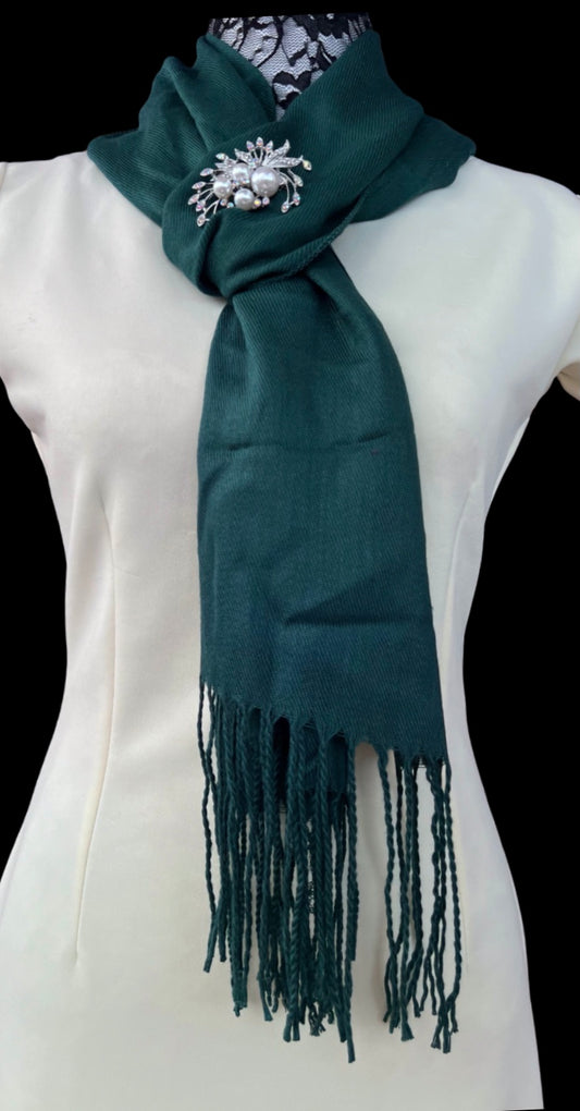 Dark Green Fringed Scarf