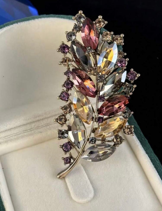 Crystal Leaf Brooch