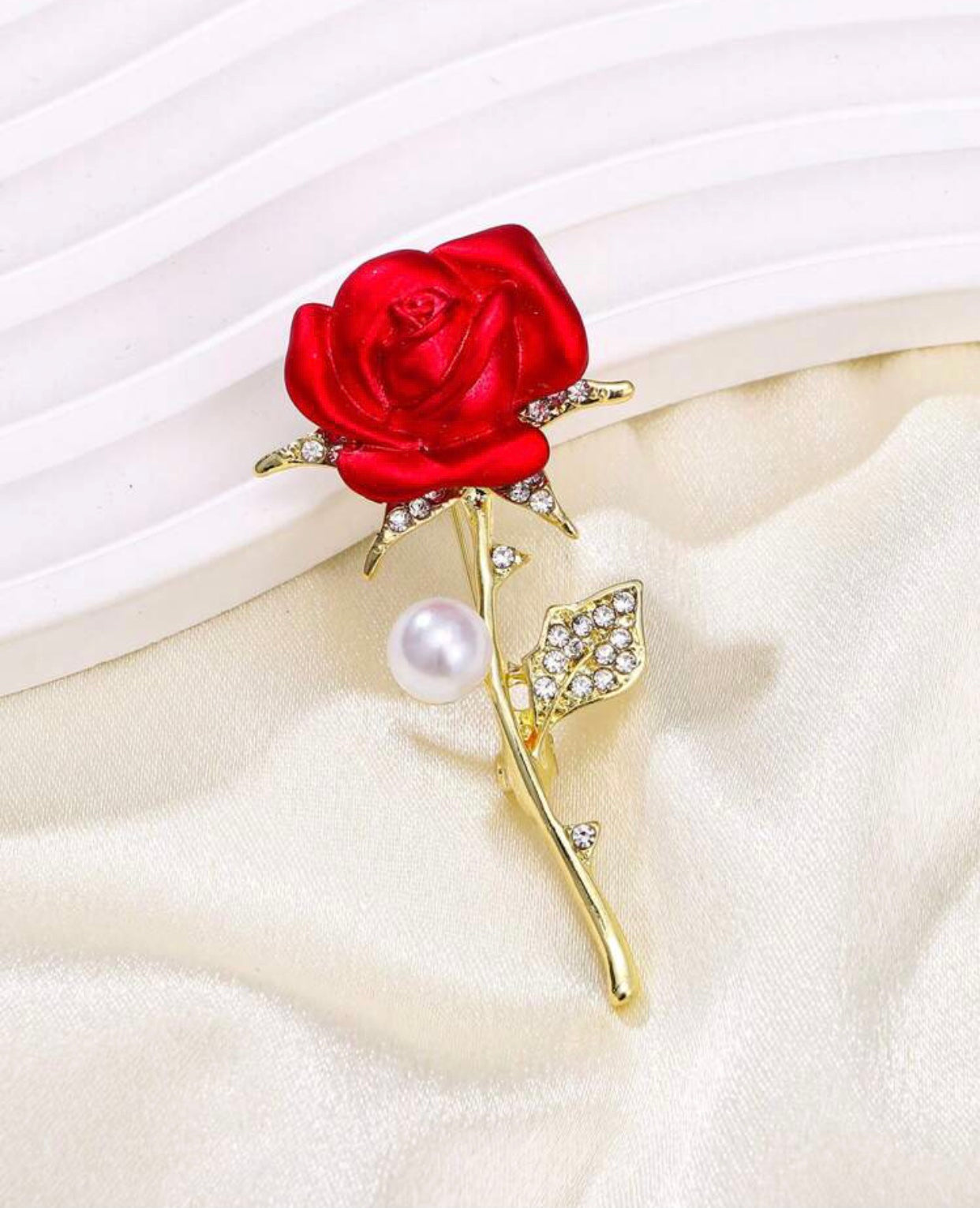 Elegant Red Rose Brooch