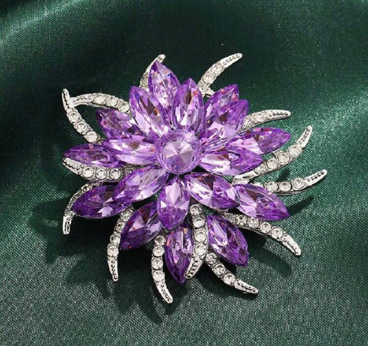 Purple Crystal Flower Brooch