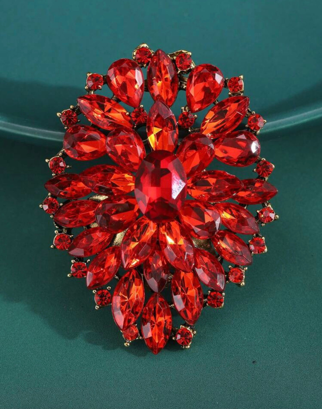 Sparkly Red Crystals Brooch