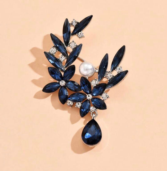 Blue Flower Drip Brooch