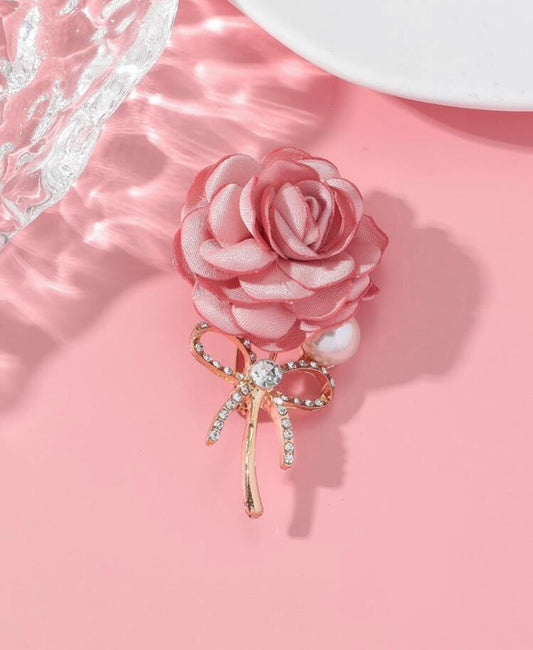 Pink Rose Flower Brooch